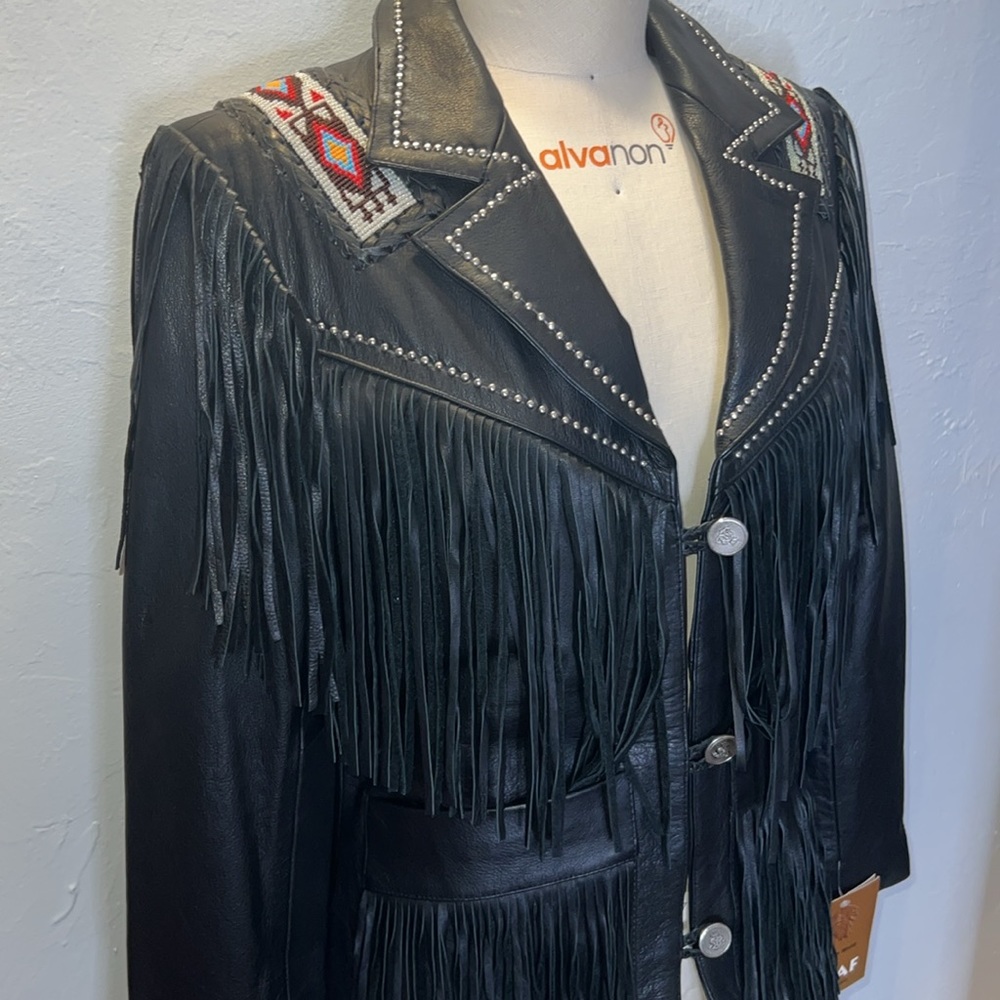 Western World by Shaf NWT Vintage Biker Black Fringe Koto Leather Jacket - Picture 5 of 12